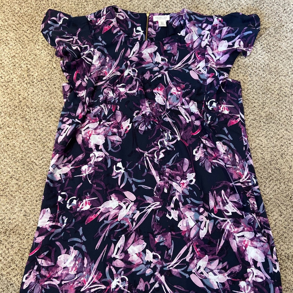 NWOT Rachel Zoe Purple Pink Black Short Flutter Sleeve Floral Dress 1X XLarge